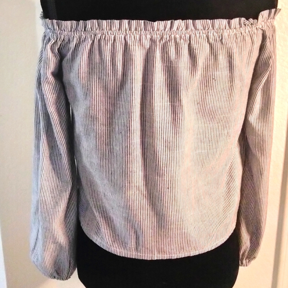 Brandy Melville blue and white off shoulder top‎ small
